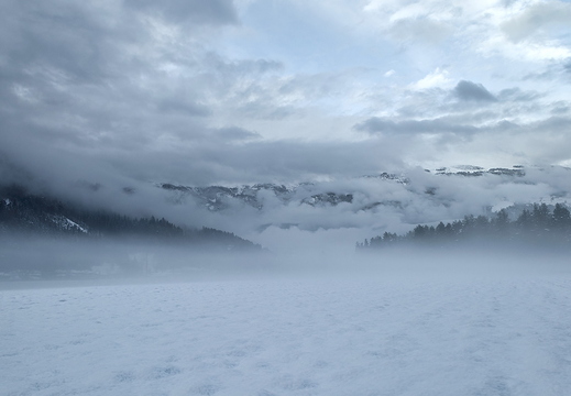 Nebelschleier über Osttiroler Feld